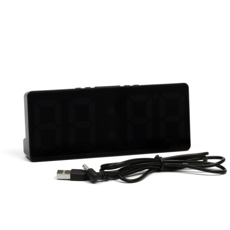 Electronic table hours: alarm clock, thermometer, calendar, USB, 15x6.3 cm, white numbers-2