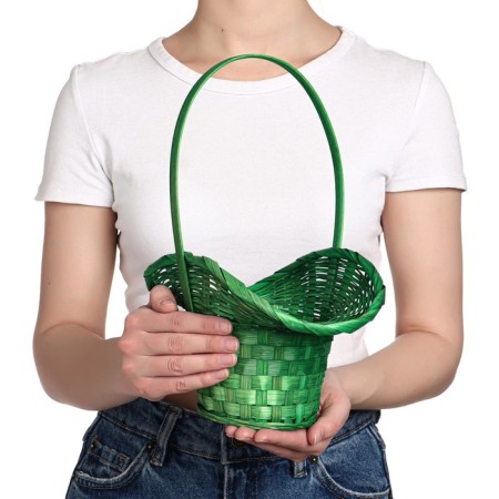 Wicker basket, bamboo, green, (hat), big-3