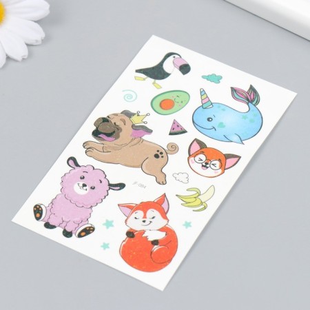 Tattoo on the body color "Funny animals" sequins 12x7.5 cm-1