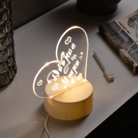 Night with a marker for notes, 12.5x16.5x9.5 cm, 6 LED, USB, Heart, T/White