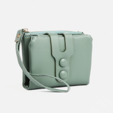 Women's wallet on the button, green color