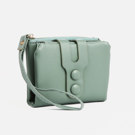 Women's wallet on the button, green color