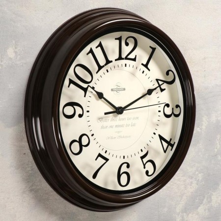 Wall clock, series: classic, smooth move, d = 31 cm, glass printing, brown-1