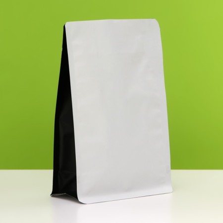 Eight-shirt packet for coffee, with a valve, flat bottom, white-black, 20 x 13 x 7 cm-1