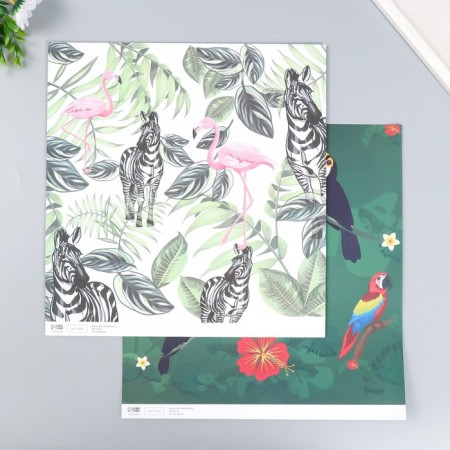 Scrapbooking paper bilateral "parrots, flamingos and zebra" density 180 g 30.5x32 cm-1