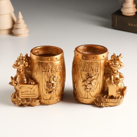 Souvenir Polystone Pencil "Bronze Dragon at the barrel - finance" MIX 7.8x5.2x7.2 cm