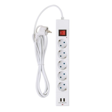Düwi network filter, 5 outlets, 3 m, 10 A, PVS 3x0.75 mm2, with salary, 2USB, with curtains, white-1