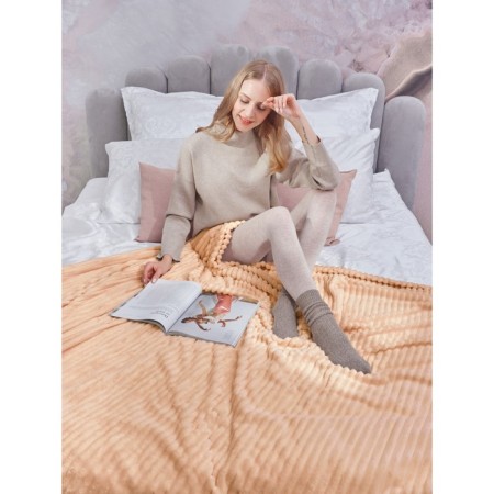 Vanilla Cream plaid, size 200x220 cm, stripes, orange-5