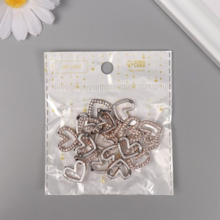 Decor for creativity plastic "Heart with rhinestones" gold set of 20 pcs 1.5x1.5x0.4 cm-3