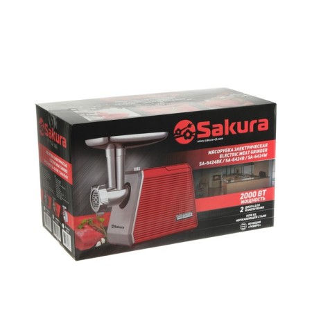 Electric meat grinder Sakura SA-6424R, 2000 W, nozzles for sausages and sausages, red-6