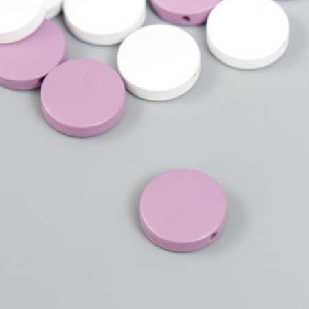 Beads for creativity wood "flat circle" set 20 pcs white, lilac 0.4x1.5x1.5 cm-2