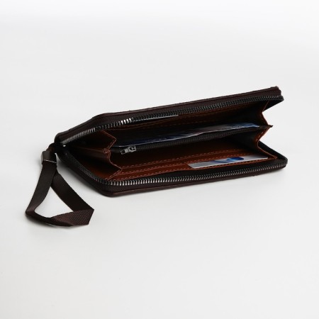 Male purse with lightning, department for bills, for cards, for coins, brown color-3