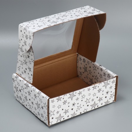 Box a gift team with a window, packaging, "stars", white, 27x10x21 cm-3