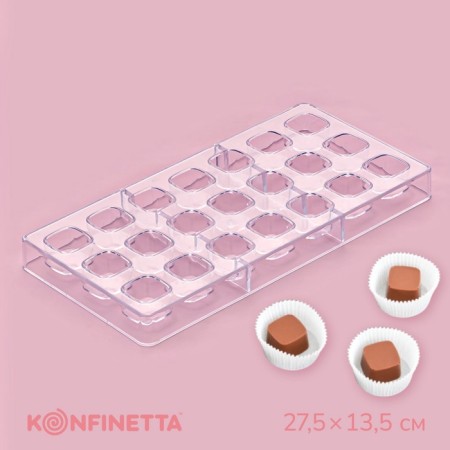 Konfinetta Cube chocolate form, 27.5 × 13.5 × 3 cm, 21 cells (2.5 × 2.5 cm)
