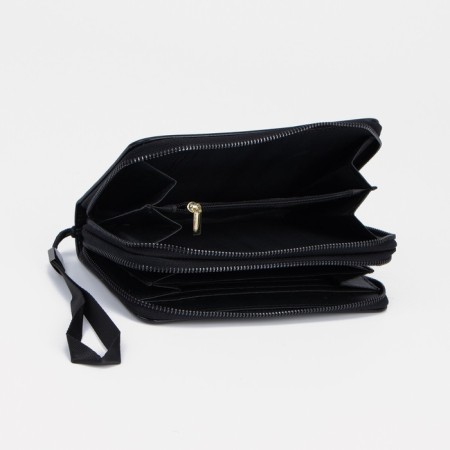 Male purse on lightning, department for bills, for maps, for coins, black color-2
