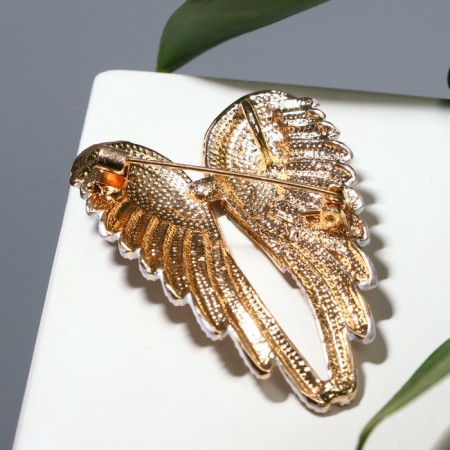 Angel wings brooch, rainbow-white color in gold-1