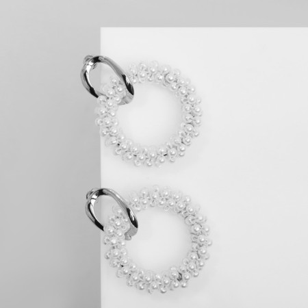 Earrings with pearls "circles" on the ring, white color in silver