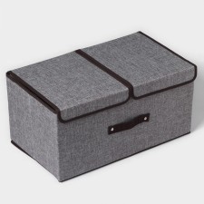 Stellid box for storage with a double lid of the Terie Daudus, 49 × 29 × 24 cm, gray color is gray