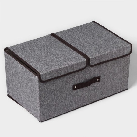 Stellid box for storage with a double lid of the Terie Daudus, 49 × 29 × 24 cm, gray color is gray