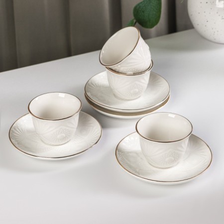Ceramic coffee coffee Coffee, 8 objects: 4 cups 70 ml, 4 saucers, white color