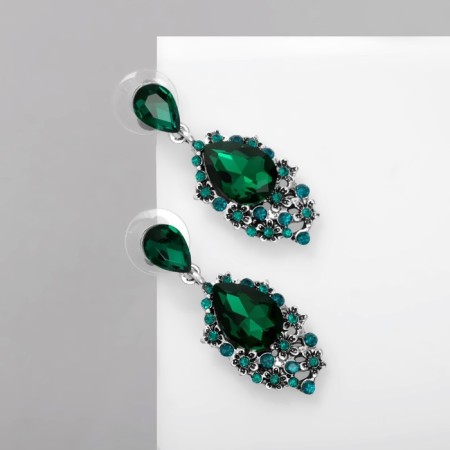 Earrings with rhinestones "carnival" chic, green color in black silver-1