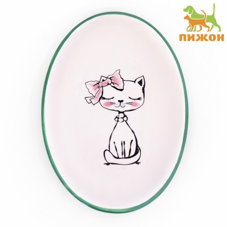 Keramic "cute kisa" saucer 200 ml 15.7 x 11.3 x 3.8 cm, green-1