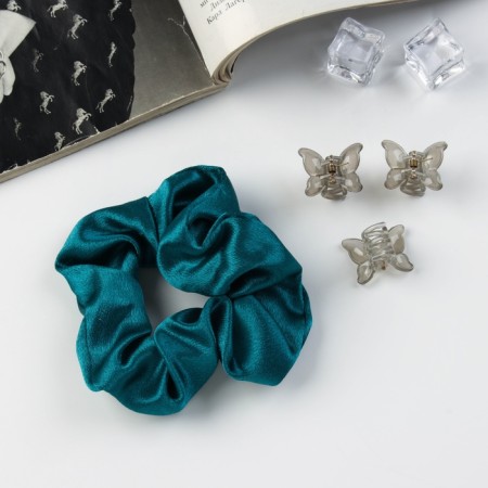 Hair set "Jesse" (elastic band 7 cm, 3 crab 2 cm) Green-2