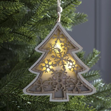 Christmas tree toy "Christmas tree in snowflakes", from batteries, glow warm white