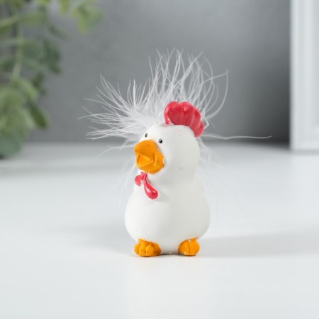 Souvenir Polystone "White Cockerel with pink egg" 5x4x6.5 cm-2