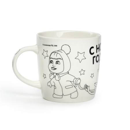 A mug for coloring with a Christmas tree for the New Year "Masha and the Bear", 300 ml, a set for creativity-4