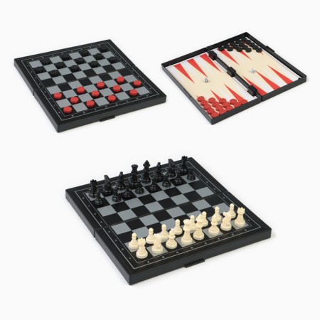 Board game 3 in 1 "Zuk": backgammon, chess, checkers, magnetic board 24.5 x 24.5 cm