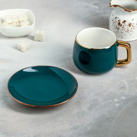 Tea couple ceramic "Emerald", 2 items: a cup 300 ml, a saucer d = 13.5 cm-1