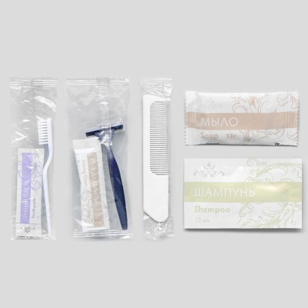 A set of 5 Travel (razor set, dental set, shampoo Sasha, soap, comb)
