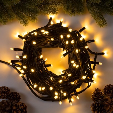 Garland “thread” 10 m, IP65, UMS, dark rubber thread, 100 LED, warm white glow, 220 V