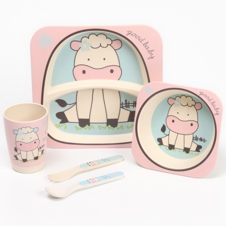 A set of children's dishes "Layer" from bamboo, 5 items: plate, bowl, glass, cutlery