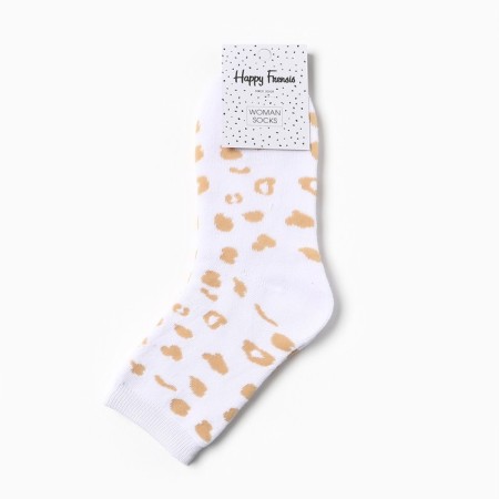 Tainted women's socks, white color/leopard, district 23-24-2