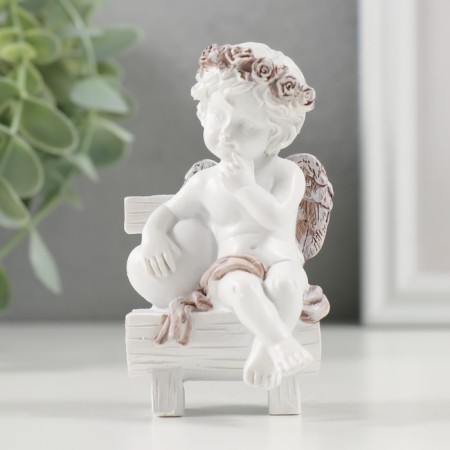 Souvenir Polystone "Cute Angel on a bench with a heart" Coffee wreath 5x5x9 cm