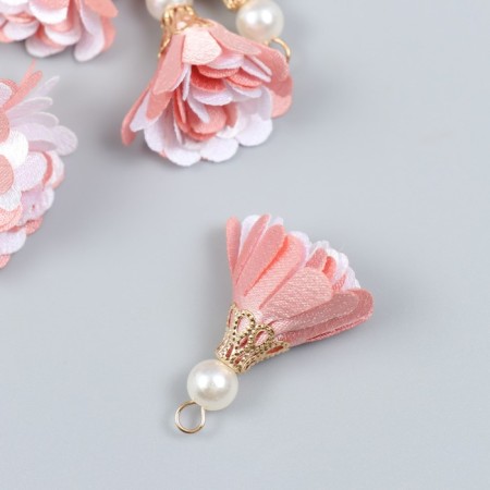 Decor Textile "Flower 2 colors with pearls. Direct pink and white" set 6 pcs 3 cm-1