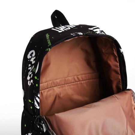 Young backpack from textiles on lightning, 3 pockets, black/light green color-5