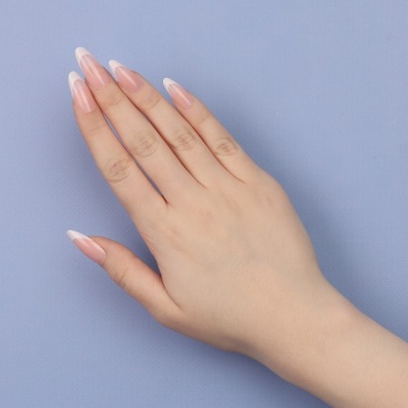 Classic French overhead nails, 24 pcs, with glue plates, almond shape, pale pink/white color-13