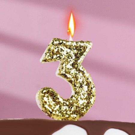 Candle in the cake "Shine", number "3", gold, 6.5x4