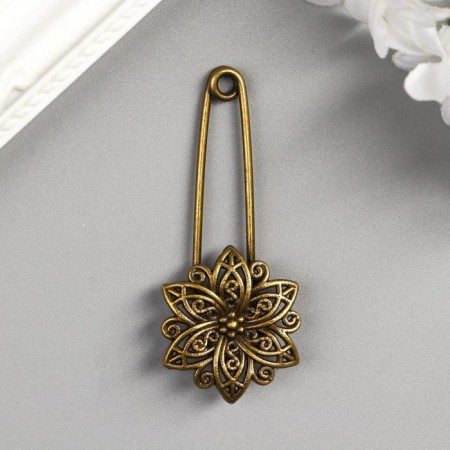 Decor Metal for creativity "Pin with a flower" under brass (J-25) 5.5x2.5 cm