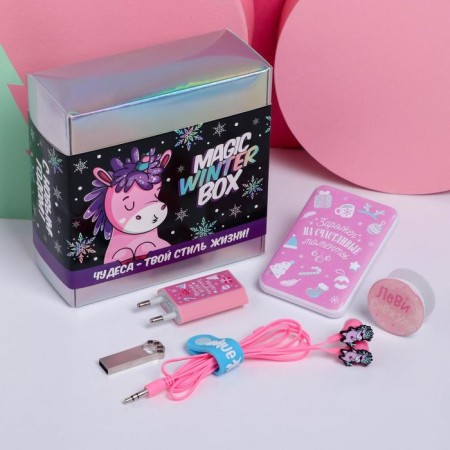 Charger, popcet, headphones, flash drive and plug "Magic Winter Box", set-1