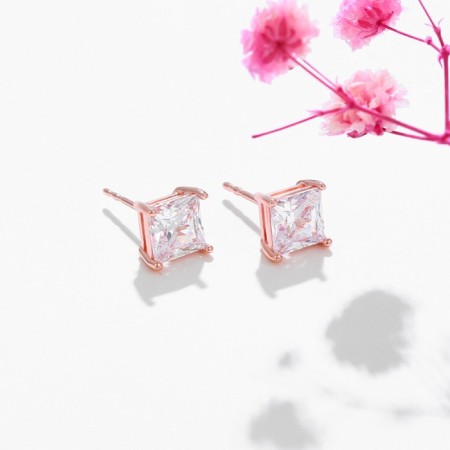 Earrings with rhinestones Xuping Cuts, square, white color in pink gold-6