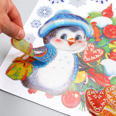 Sticker Plastic Interior 3D "Birds and Snowflakes" 60x30 cm-2