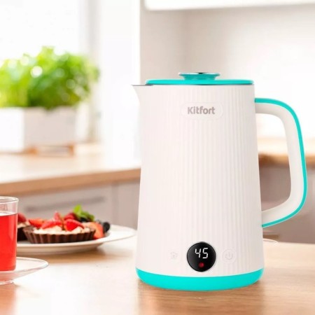 Electric kettle KitFort KT-6197-2, plastic, Metal flask, 1.5 l, 1500 watts, white-green-4