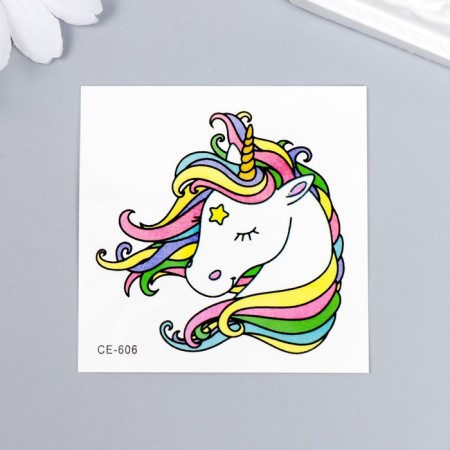 Tattoo on the body color "Unicorn with a rainbow mane" 6x6 cm
