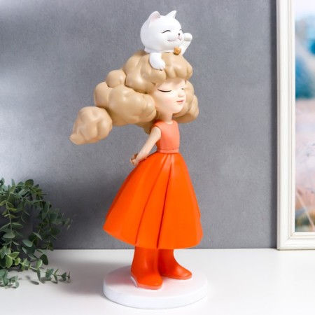 Polystone souvenir "Girl with a cat in a hairstyle, in orange" 46 cm-2