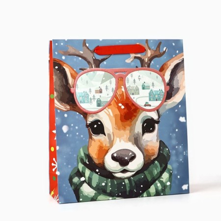Package Gift New Year's laminated "deer", m 30 x 26 x 9 cm, new year