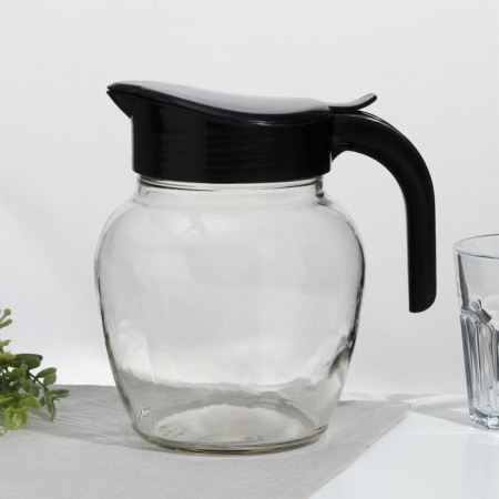 Kuvshin "Lantern", glass, 1.5 l, with a black lid